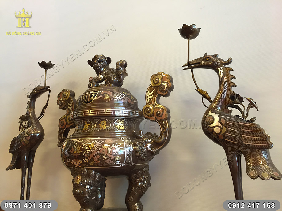 đỉnh thờ tam sự hạc ngũ sắc 70